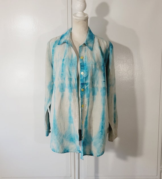 Vintage 80s Linen Shirt Cotton Blend Button Down L