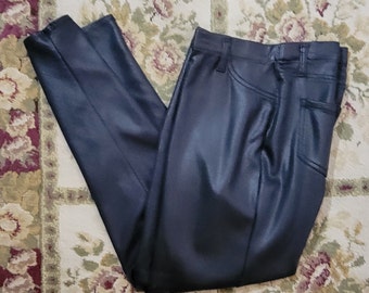 Womens Black Faux Leather Skinny Jeans Pant High Rise L/G (12-14) by Faded Glory