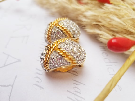 S.A.L. Swarovski Crystal Curve Huggie Gold Plated… - image 5