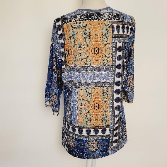 Y2K Patchwork Pattern Tunic Womens Size Large Str… - image 2