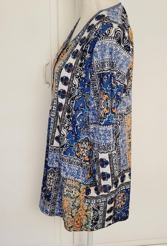 Y2K Patchwork Pattern Tunic Womens Size Large Str… - image 9