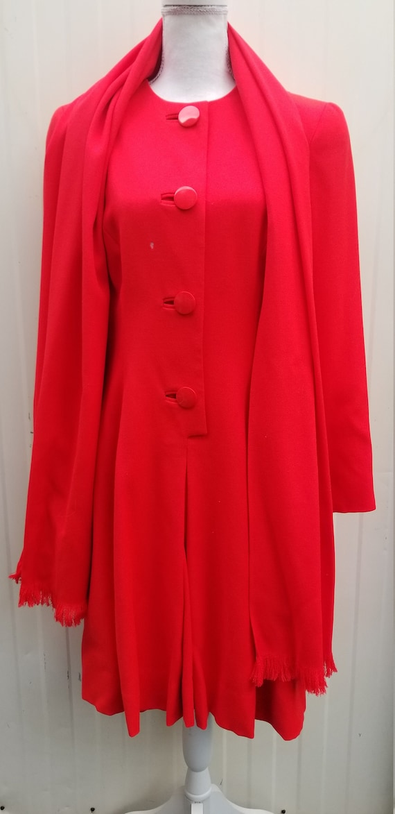 David Hayes Wool Red Dress Womens Size 12 Button F