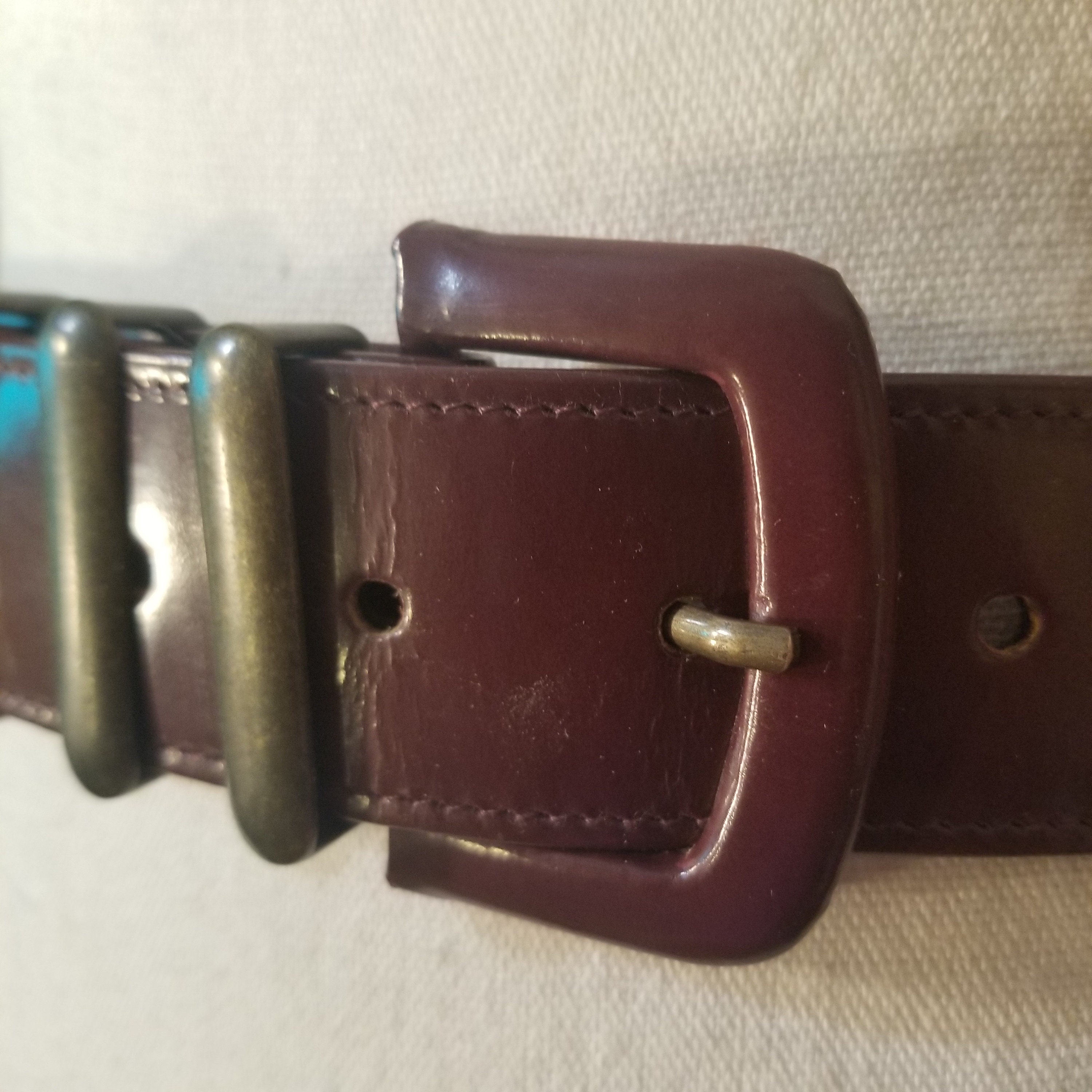 Mondi Accessories Red and Black Leather Belt Made In Germany Excellent Mondi Burgundy Brown Patent Leather Belt W Germany 85/ U.S.  main image 2