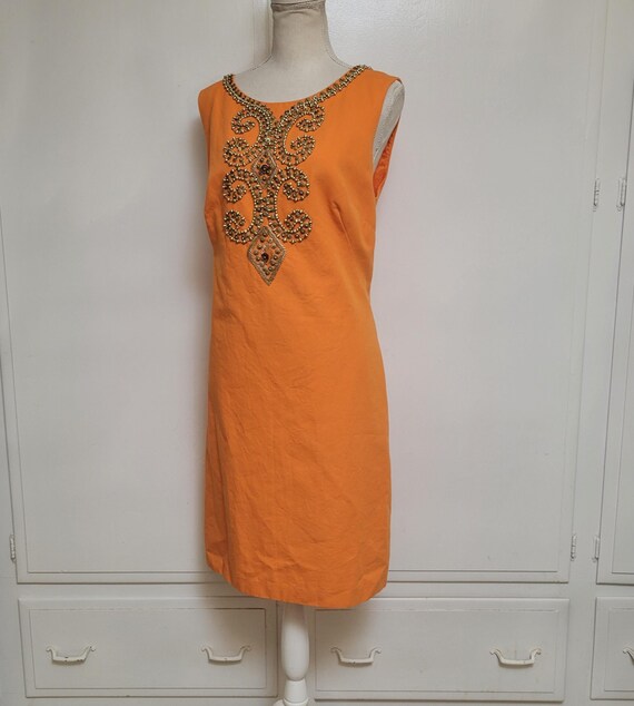 ellen tracy gold dress Ellen Tracy Gold Beaded White Sheath Dress Sz 14 GUC
