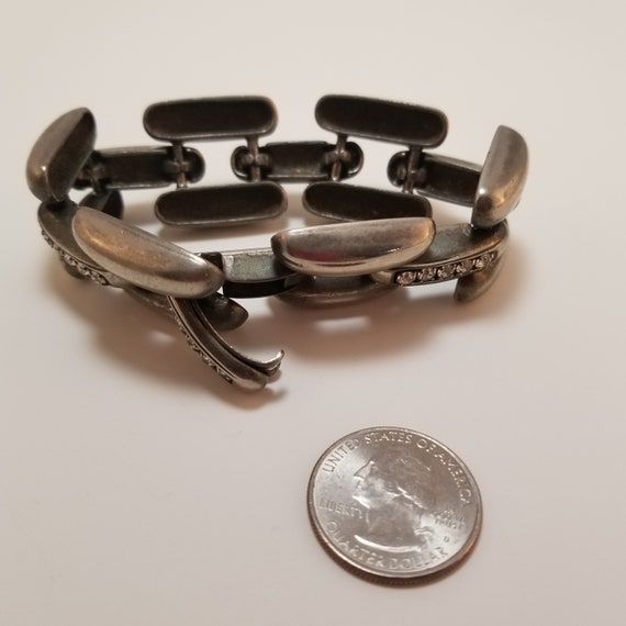 Vintage 60s Silver Tone Rhinestone Jewelry for Women Pewter Gun Metal Bracelet