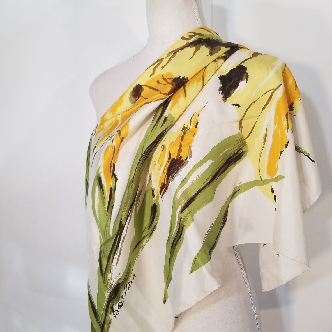 Nina Ricci Hand Rolled Silk Scarf 31 x 31 Large Yellow Green | Etsy