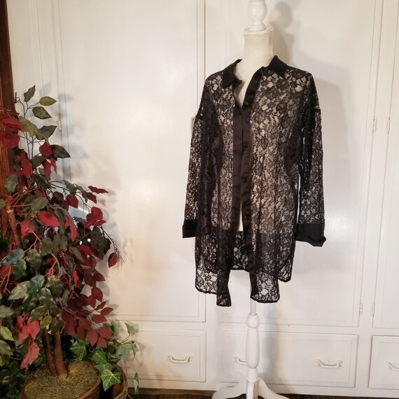 Vintage 90s Victoria Secret Black Lace Sexy Button