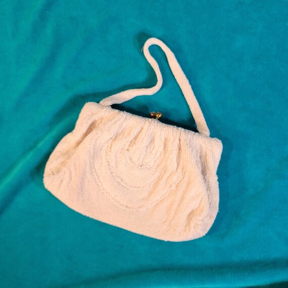 Vintage 50s Small Cocktail Bag White Seed Beaded … - image 1