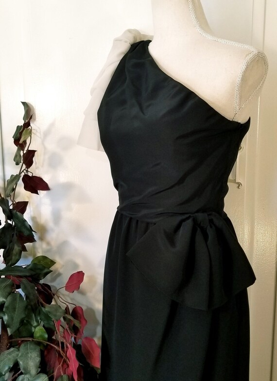 Designer Black Satin Sexy Formal Wear One Shoulde… - image 7