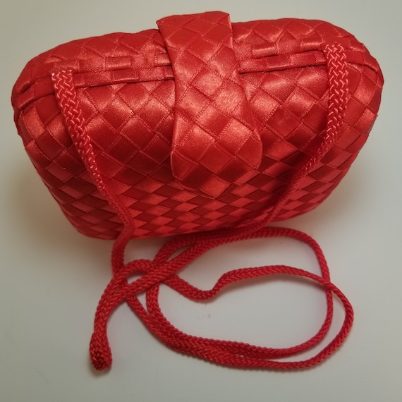 Red Vintage Evening Bag Jacquard Red Satin Weave M