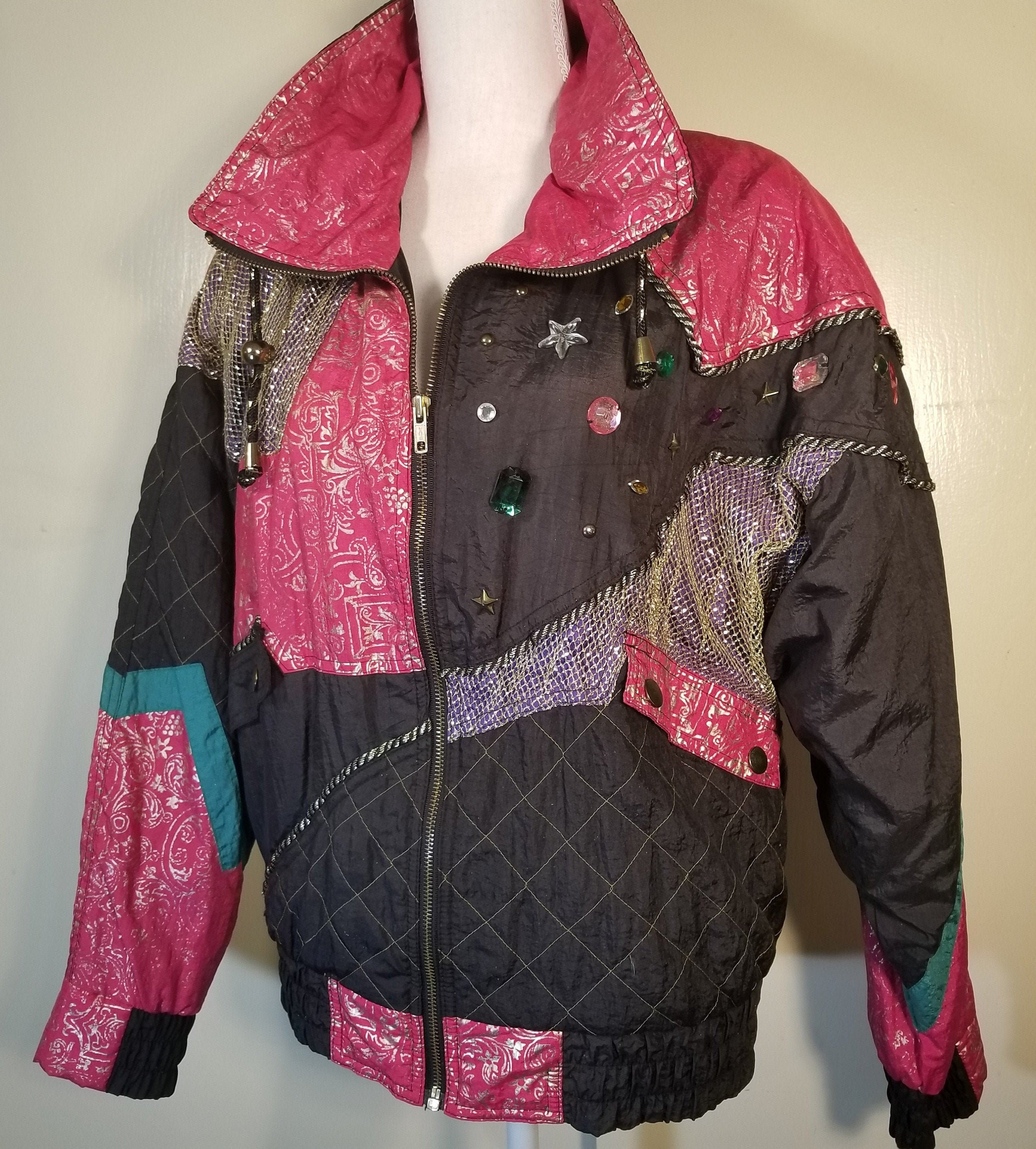 Vintage Abstract Jeweled Black Metallic Pink Bomber Jacket - Etsy