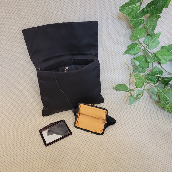 60s KORET Black Satin Clutch w/ Mirror & Coin Purse View 6