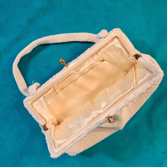 Vintage 50s Small Cocktail Bag White Seed Beaded … - image 2