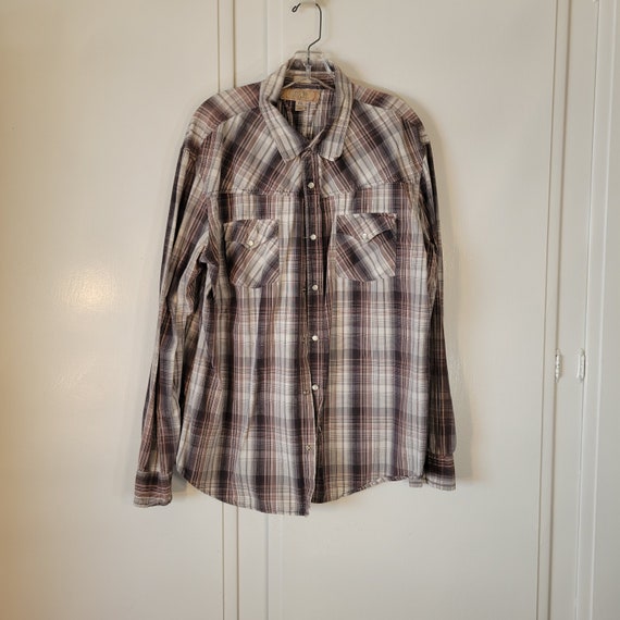 90s BKE Cotton Long Sleeve Plaid Pearl Snap Shirt… - image 1