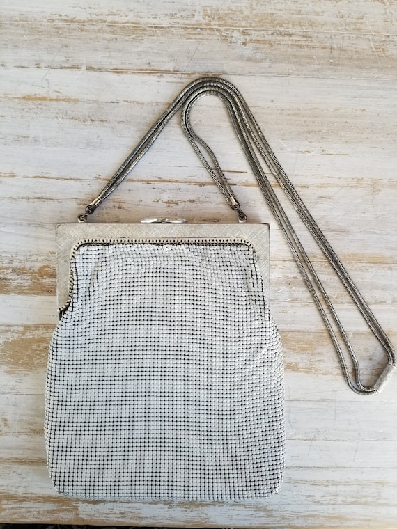 50s Vintage Oroton Classic Silver Mesh Purse Bag … - image 1