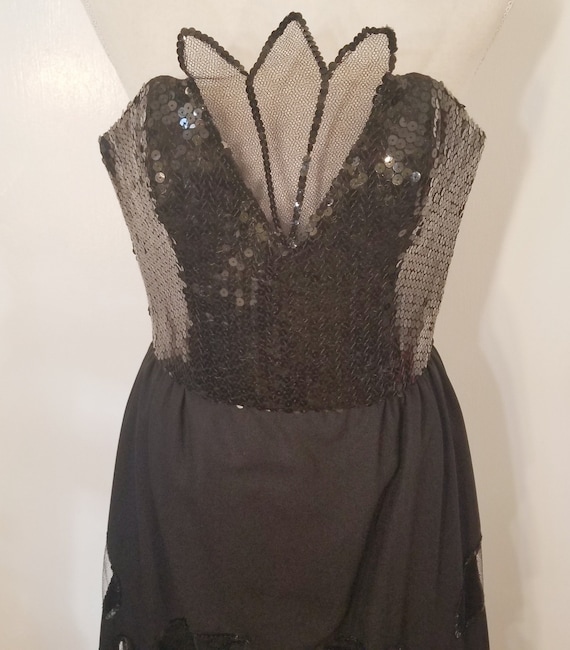 Vintage Hand made Maxi Glam Black Sequined Strapl… - image 1