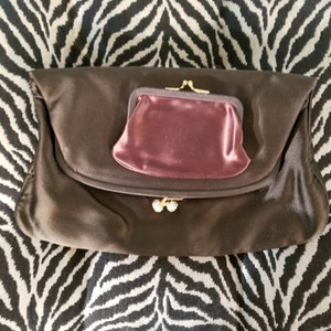 1950s Black Satin Clutch Evening Bag Coblentz Original MCM Vintage Handbag Purse Rhinestone Clasp