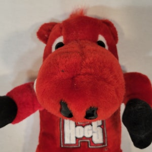 Vintage Arkansas Razorbacks mascot TUSK IV Red Stuffed Wild Boar 16&#39; Tall