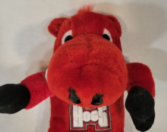Vintage Arkansas Razorbacks mascot TUSK IV Red Stuffed Wild Boar 16' Tall