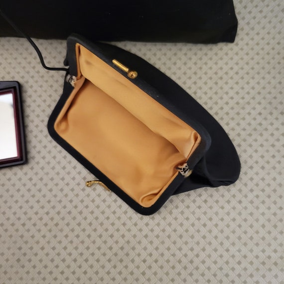 60s KORET Black Satin Clutch w/ Mirror & Coin Purse View 5