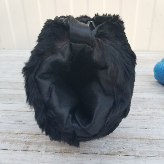 50s Purse Black Curly Persian Fur & Mink Muff Pur… - image 8