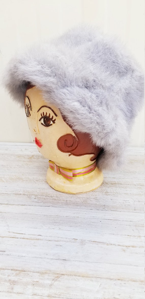 Vintage Gray/White Faux Fur Bucket Hat Size 7.5 Un