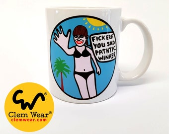 Rik Mayall Becher Bottom Fick Erf Clem Wear bunte handgemachte lustige Komödie Geschenk Arbeitstasse 11 Unzen handgefertigte UK Retro