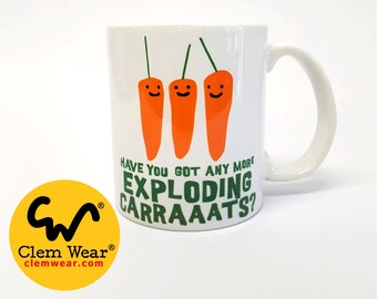 Rik Mayall Bottom mug cup Exploding Carrots art tv show Clem Wear colourful handmade funny comedy gift present work 11oz handmade UK retro