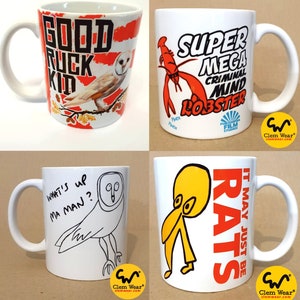 Vic & Bob 4 PACK mugs Dr Shakamoto Good Ruck Kid Criminal Mind Lobster May Just Be Rats cup funny comedy gift present work cup 11oz uk retro image 1
