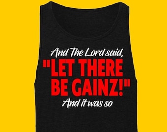 GYM VEST weight Let There Be Gainz training bodybuilding tank top shirt men's funny  gift joke Clem Wear work out muscle Father's Day Gains