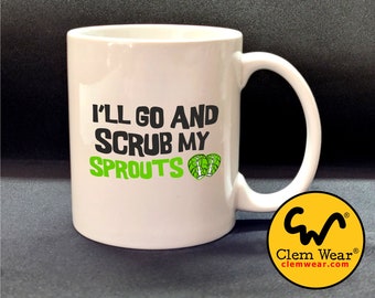 I'll Go And Scrub My Sprouts mug by Clem Wear Bottom Rik Mayall colourful handmade funny comedy gift present work cup 11oz handmade UK retro