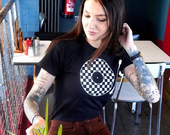 Ladies SKA 2Tone T-SHIRT tshirt tee The Specials skankin music uk DJ lp record Dance the beat Retro gift t shirt women&#39;s girls
