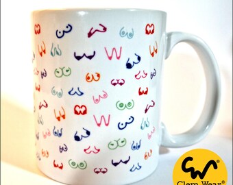 JUGS Tittenbecher Clem Wear Tasse oder Untersetzer Brüste handgefertigt lustig Comedy Geschenk Arbeitsbecher 11oz handgefertigt UK Retro Nippel Baps