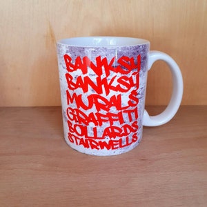 Vic & Bob mug Banksy Murals Graffiti Bollards Stairwells free-running cup coaster handmade funny comedy gift present work cup 11oz uk retro