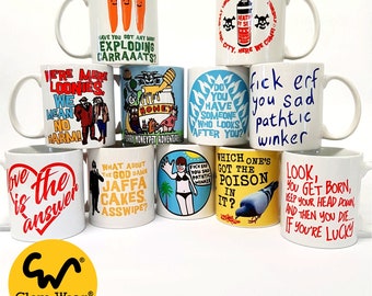 Rik Mayall Bottom SLIGHT IMPERFECT 4 pack mugs art tv show cups Ade Edmondson Clem Wear mug cup funny comedy gift present work 11oz UK retro