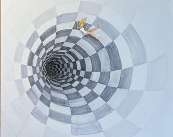 Pequeño dibujo original para decoración del hogar. «Caída» de Grace Cerveny, 2026.