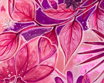 Dibujo original de técnica mixta: Arte floral vibrante de Grace Cerveny