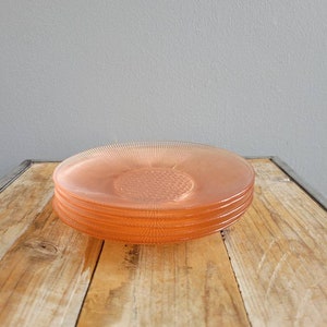 Vintage Set of 5 Small Pink Depression Glass Plates. Old Depressionware Plates. Antique Pink Depression Era Plates.