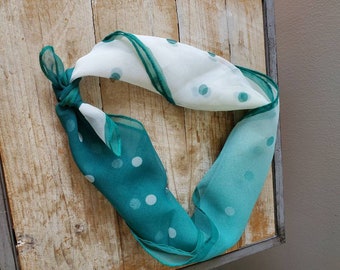 Vintage Polka Dotted Scarf, Head Scarf, Neck Scarf, Silky Scarf. Retro Colored Scarf.