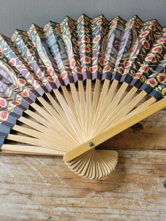 Vintage Chinese Hand Held Paper Fan. Old Paper Fan Gem