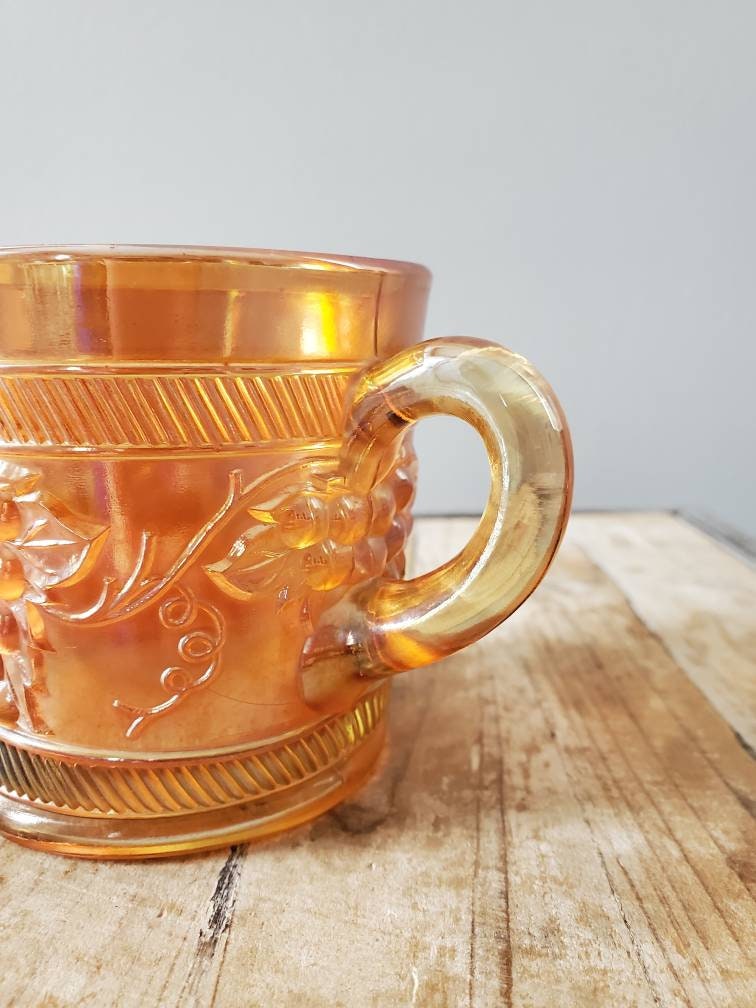 Vintage Marigold Carnival Glass Mug. Old Dugan Banded Grape Coffee Cup.  Antique Iridescent Tea Cup. -  Canada
