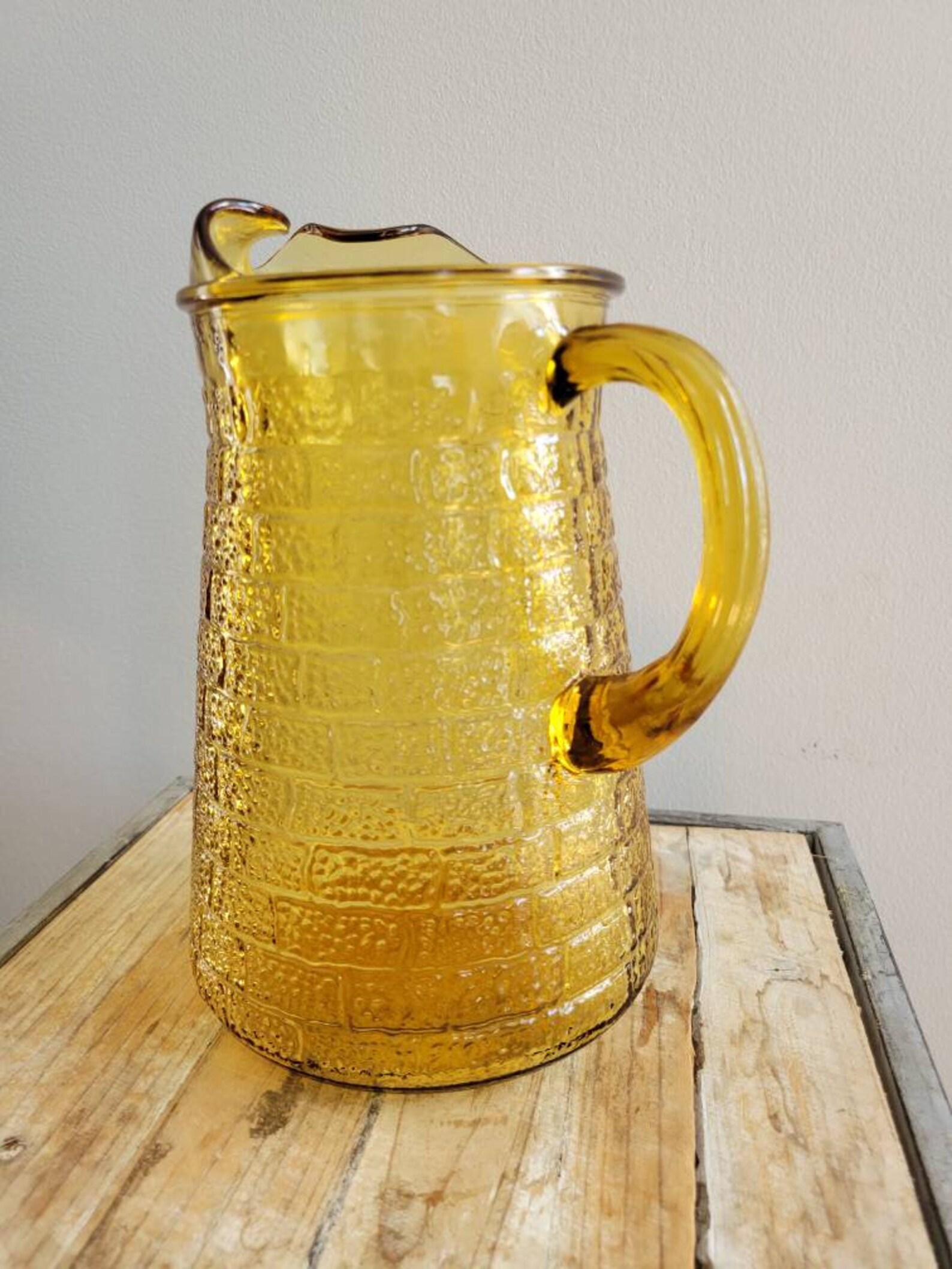 Vintage Amber Glass Pitcher. Old Yellow Colored Tea Pitcher. Etsy