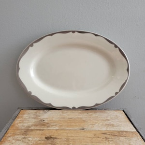 Vintage White with Gray Buffalo China Platter. Old Restaurantware Plate.