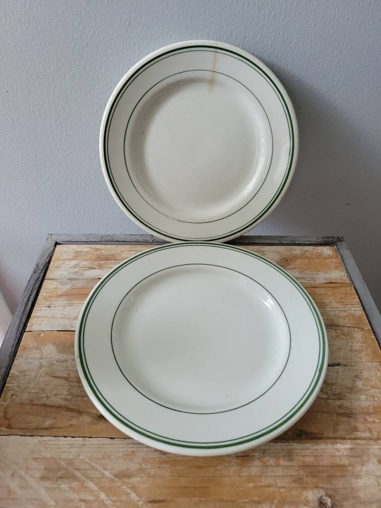 Vintage Sterling Vitrified China Green Rim Plates. Old Etsy