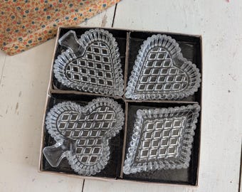 Vintage Bohemian Czech Art Glass Playing Card Snack Dishes.