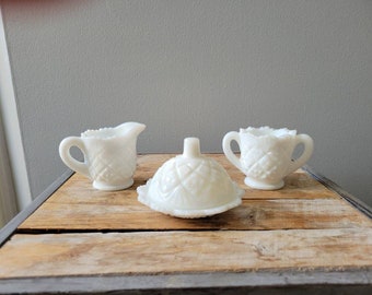 Vintage Westmoreland Children&#39;s Milkglass Set. Old Thumbelina Milk Glass Set.