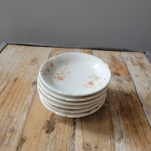 Vintage Tiny White Ironstone Butter Pat. Antique Ironstone Dishes with Floral Design. Old White Ironstone Plates. Butterpat. Set of 6