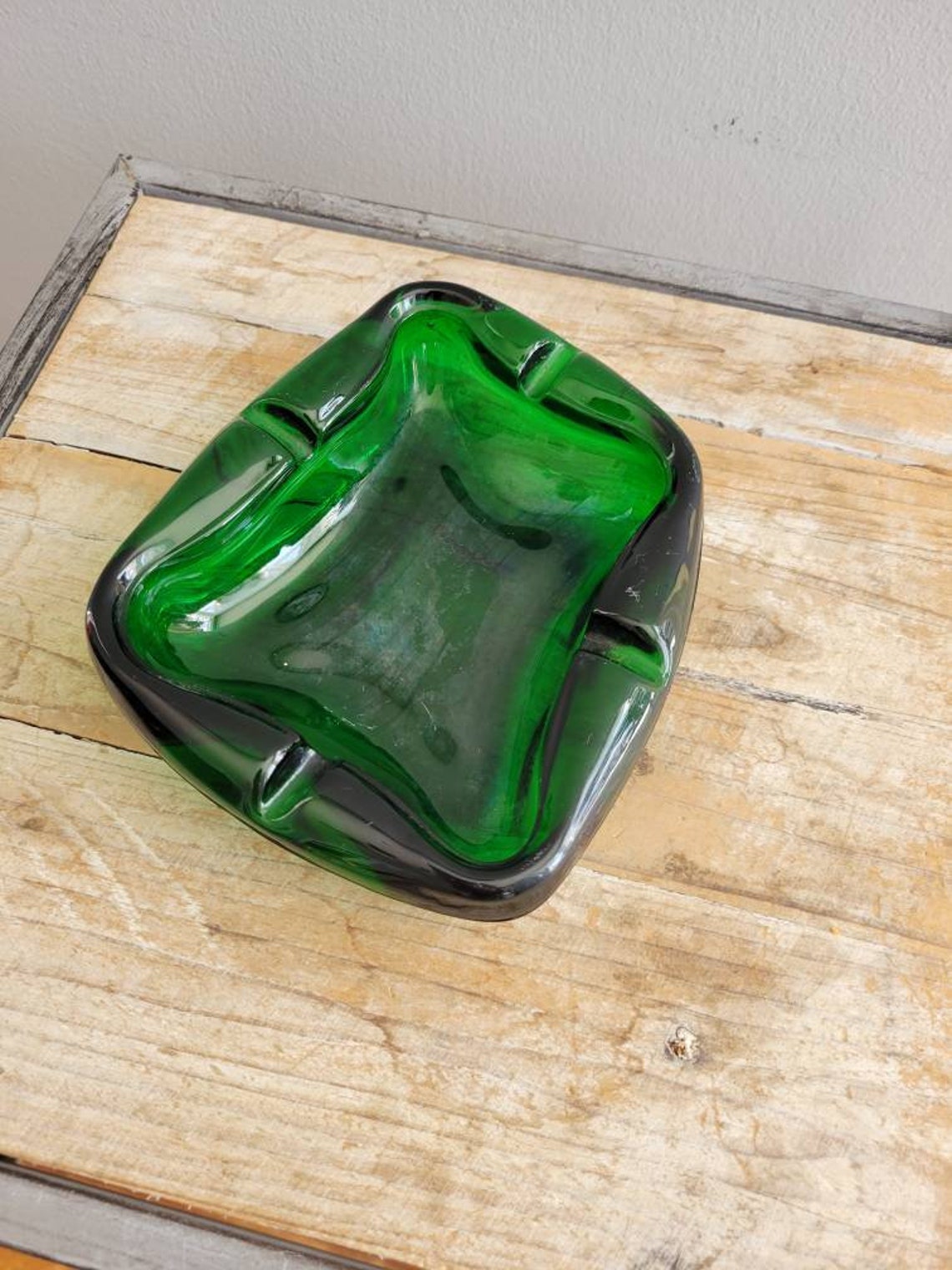 Vintage Green Glass Ashtray. Old Heavy Duty Ashtray. Retro Mid Etsy