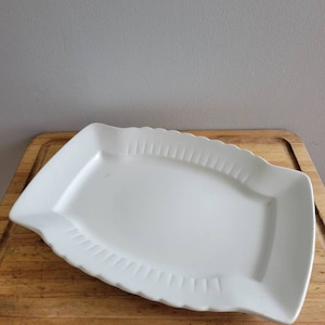 Vintage Royal Ironstone China Johnson Bros England Large Rectangle White Ironstone Platter. Old Ironstone Plate with Scalloped Edges.