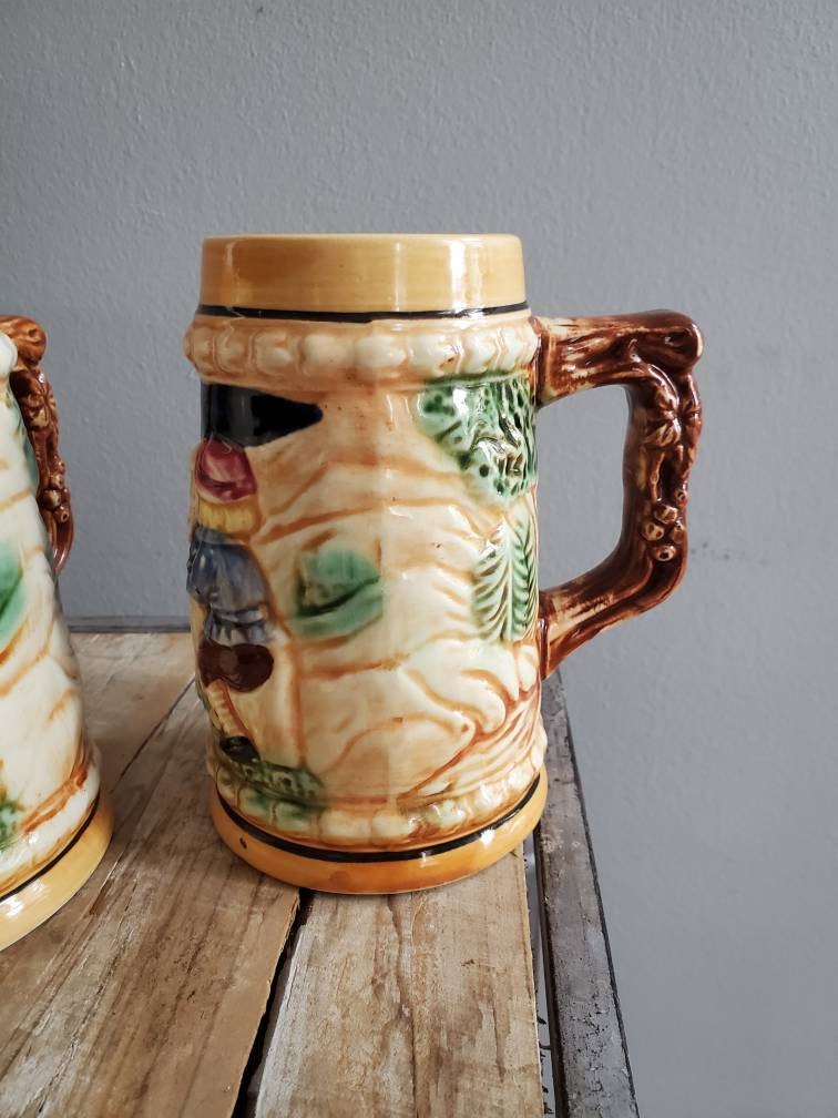 Vintage Set of 3 Made in Japan Beer Steins. Old Beer Mugs. Antique